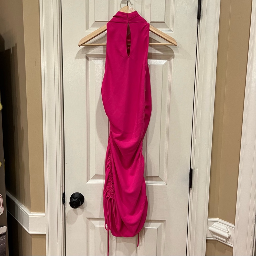 NEW Amanda Uprichard Kaylee Dress Hot Pink Women’s High Neck Mini Dress Small - Picture 6 of 9